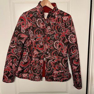 Aventura Womens Jacket Small Red Brown Floral Quilted Fleece Lined Coat